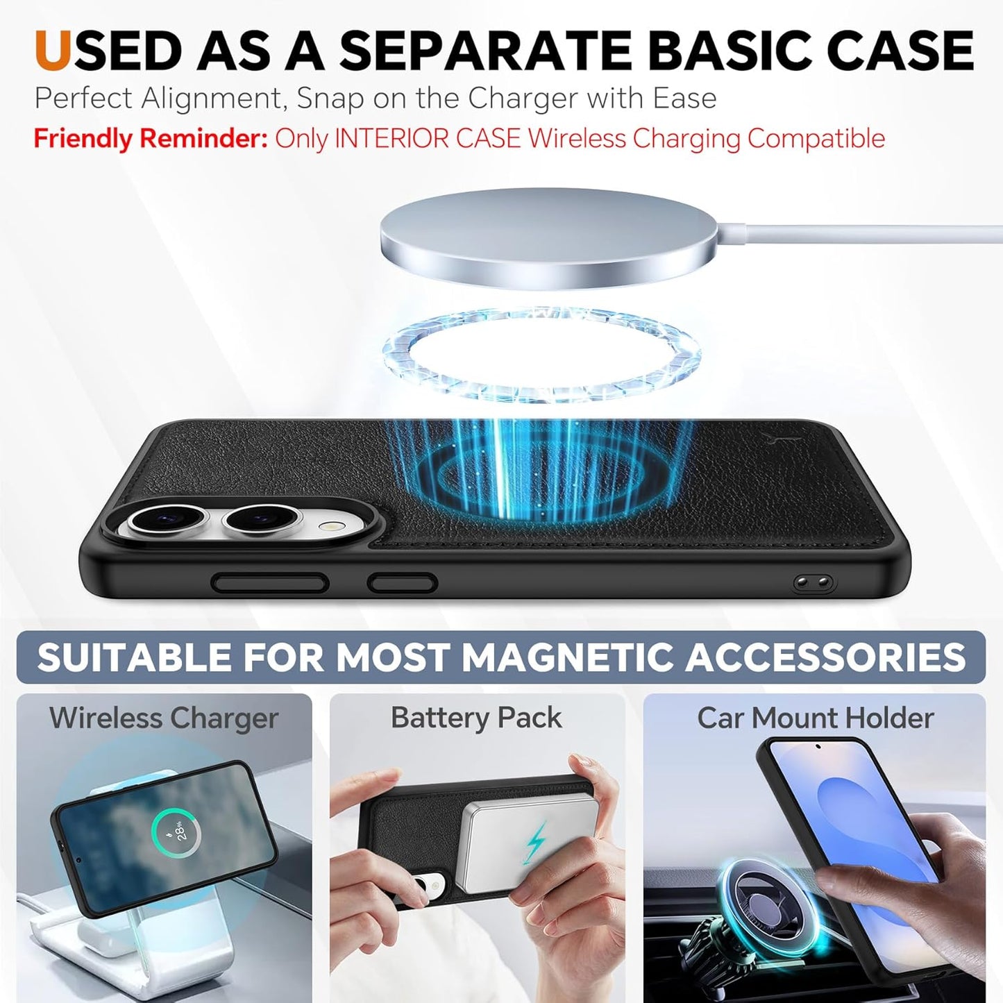 TUCCH Wallet Case for Galaxy S25 Edge, [Removable] [Wireless Charging] Wrist Strap RFID Blocking [4 Card Holders] PU Leather Cover, Magnetic Detachable Stand Folio for Galaxy S25 Edge, Textured Black