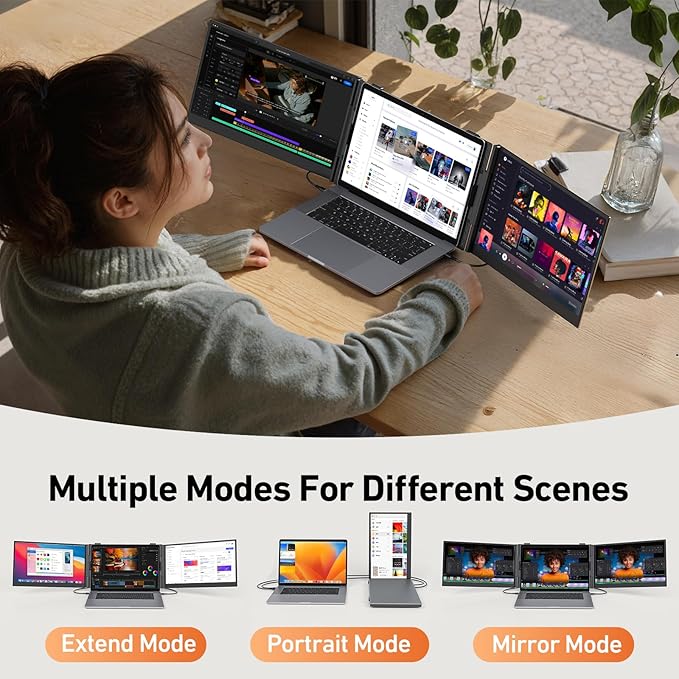 Vixtan 2.2lb Ultra-Light Laptop Screen Extender, 14" Triple Portable Monitor for Laptop, Ultra-Thin 1080P FHD Monitors for 13.3-17.3" Laptops, Triple Monitor Extended for Windows/Mac/Chrome