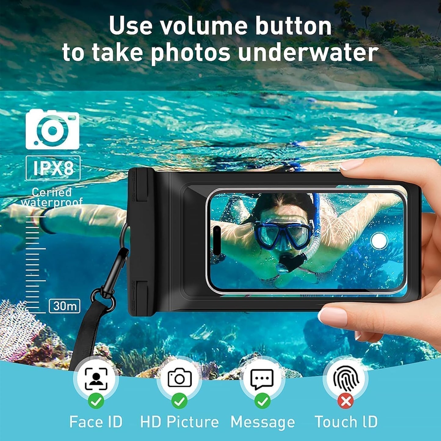 Waterproof Phone Case, with Inside Card Bag, Waterproof Phone Pouch for iPhone, Cell Phone Dry Bag for Cruise Travel Vacation Accessories Large Phone Holder, 2 Pack-Black