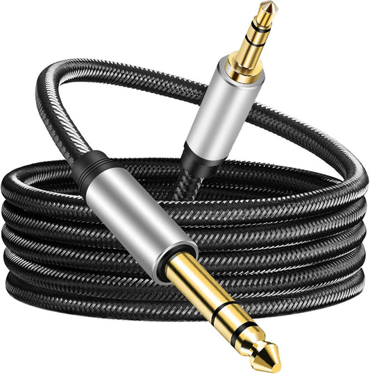 3.5 mm to 6.35 mm Audio Cable 40Ft, Gold-Plated Terminal Silver Color Zinc Alloy Housing 3.5mm 1/8" Male TRS to 6.35mm 1/4" Male TRS Nylon Braided Stereo Audio Cable for Cellphone and More(40Ft/12M)