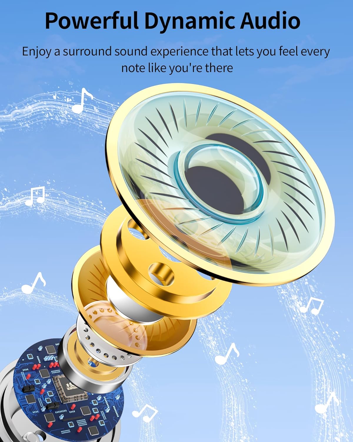 PocBuds Bluetooth Headphones Wireless Earbuds 80hrs Playtime Wireless Charging Case Digital Display Sports Ear Buds with Earhook Deep Bass IPX7 Waterproof Over-Ear Earphones for TV Phone Laptop Blue