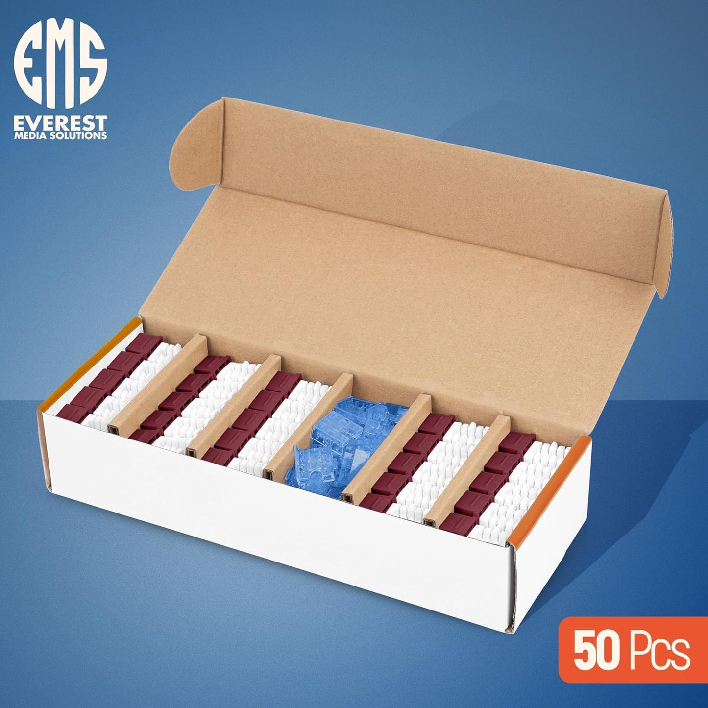 Everest 90° Angled RJ45 Cat5e Keystone Jacks 50-Pack in Red - Slim Profile Female RJ45 Connectors - Cat 5e Keystone Jack - Compatible with 90° Angled Speed Termination Tool - easyJACK (B094WB91H3)