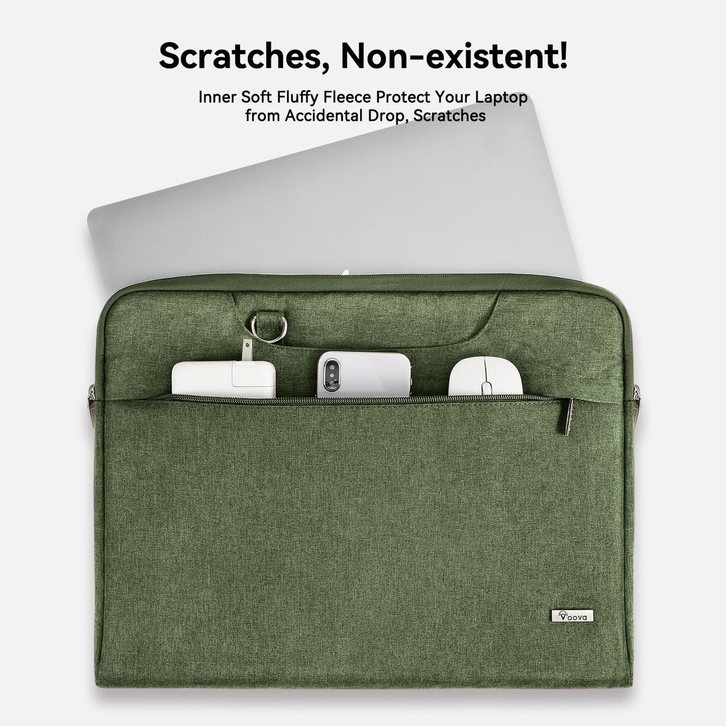Voova Laptop Bag 17 17.3 Inch Water-resistant Laptop Sleeve Case with Shoulder Straps & Handle, Computer Case Cover Slim Briefcase Compatible with 17-18” Hp Dell Asus Acer, Army Green