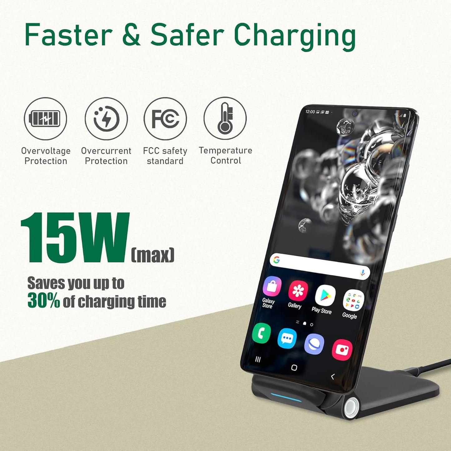 15W Wireless Charger Stand, Foldable Charging Station for Samsung Galaxy S25 S24 S23 S22 S21 S20 Ultra S10 S9 S8 S7 Note10 9 8 7, Desk Stand Up Phone Charger iPhone 16 15 14 13 12 Pro Max