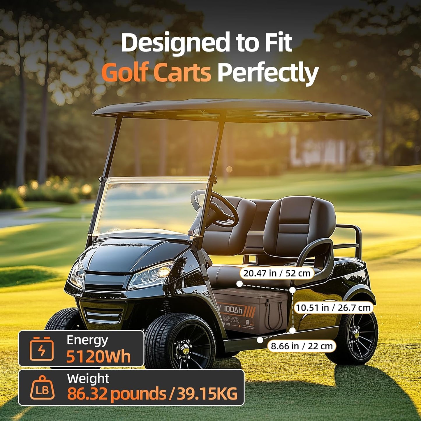 48V 100Ah LiFePO4 Lithium Battery Golf Cart with Bluetooth Group 8D, 15000+ Deep Cycle Battery, Built-in 200A BMS with Low-Temp Protection 2PACK