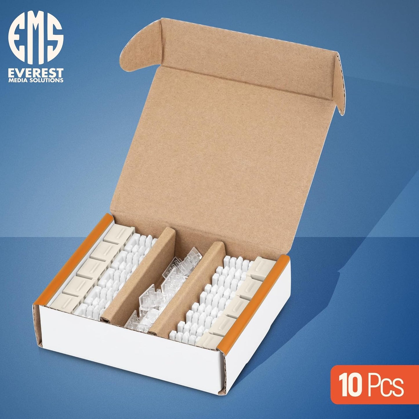 Everest 90° Angled RJ45 Cat6A Keystone Jacks 10-Pack in Light Almond - Slim Profile Female RJ45 Connectors - Cat 6A Keystone Jack - Compatible with 90° Angled Speed Termination Tool - easyJACK