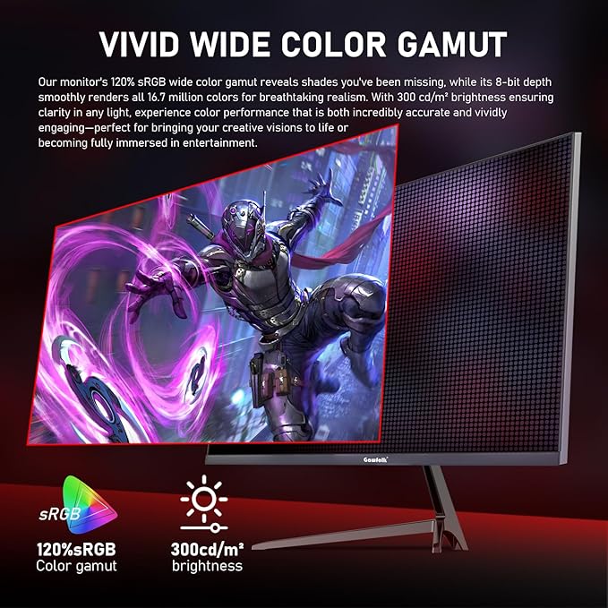 Gawfolk 27 Inch Gaming Monitor QHD (2560x1440), 260Hz, IPS Panel, 1ms Response Time, G-Sync & Freesync Compatible,Wall Mount Compatible 75 * 75mm,Black