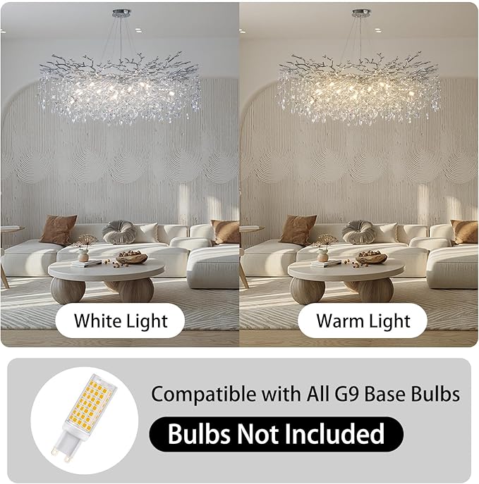47" Silver Chandelier, 18-Light Modern Crystal Tree Branch Chandeliers, Luxury Round Chandelier for Dining Room, Living Room, Foyer, Entryway, Bedroom, Contemporary K9 Crystal Raindrop Light Fixture