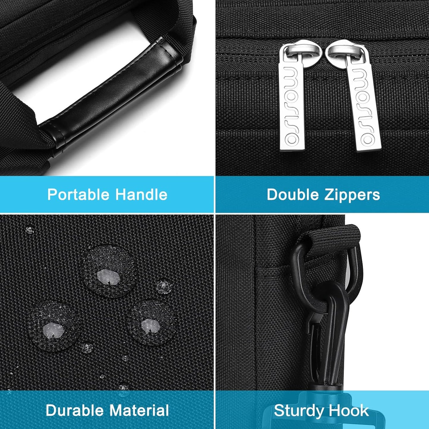 MOSISO Laptop Shoulder Bag, Computer Bag with 2 Raised&1 Flapover&1 Horizontal Pocket&Handle&Belt