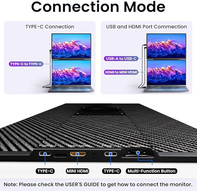 Laptop Screen Extender Portable Monitor - Dual 16" 1200P FHD Travel Monitor Fit for 13-17" Laptops Plug & Play 360° Rotating Detachable Stand Height Adjustable for Travel/Work/Study