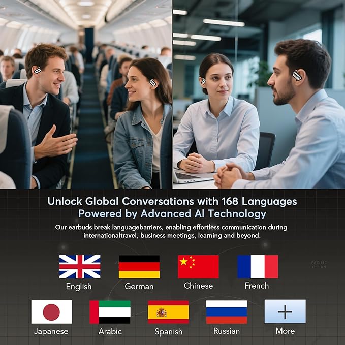 AI Translation Earbuds Real-Time 168 Languages Translator Earbuds, 3-in-1 Translation Device, 50H Playtime with OWS LCD Touch Screen, Bluetooth 5.4 Translate Headphones for Travel, Business, Learning