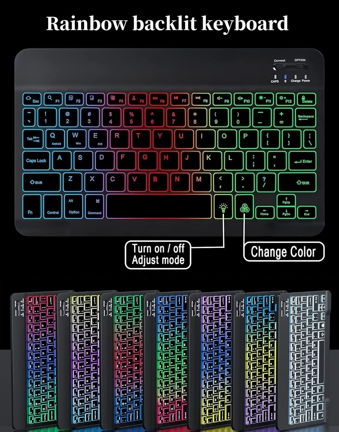 for iPad mini 7 (A17 Pro)/ iPad mini 6th 7th Generation Keyboard Case with Mouse and Rainbow Backlit Detachable Bluetooth Keyboard Cover,Pink