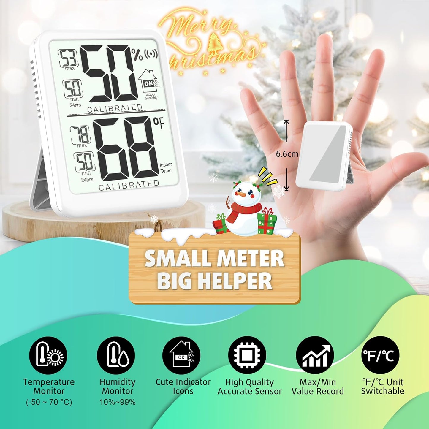 Antonki Room Thermometer, Digital Small Hygrometer Indoor Thermometer Humidity Gauge, Temperature Humidity Meter with Max/Min Record Monitor Sensor for Home, Plants - Battery Included