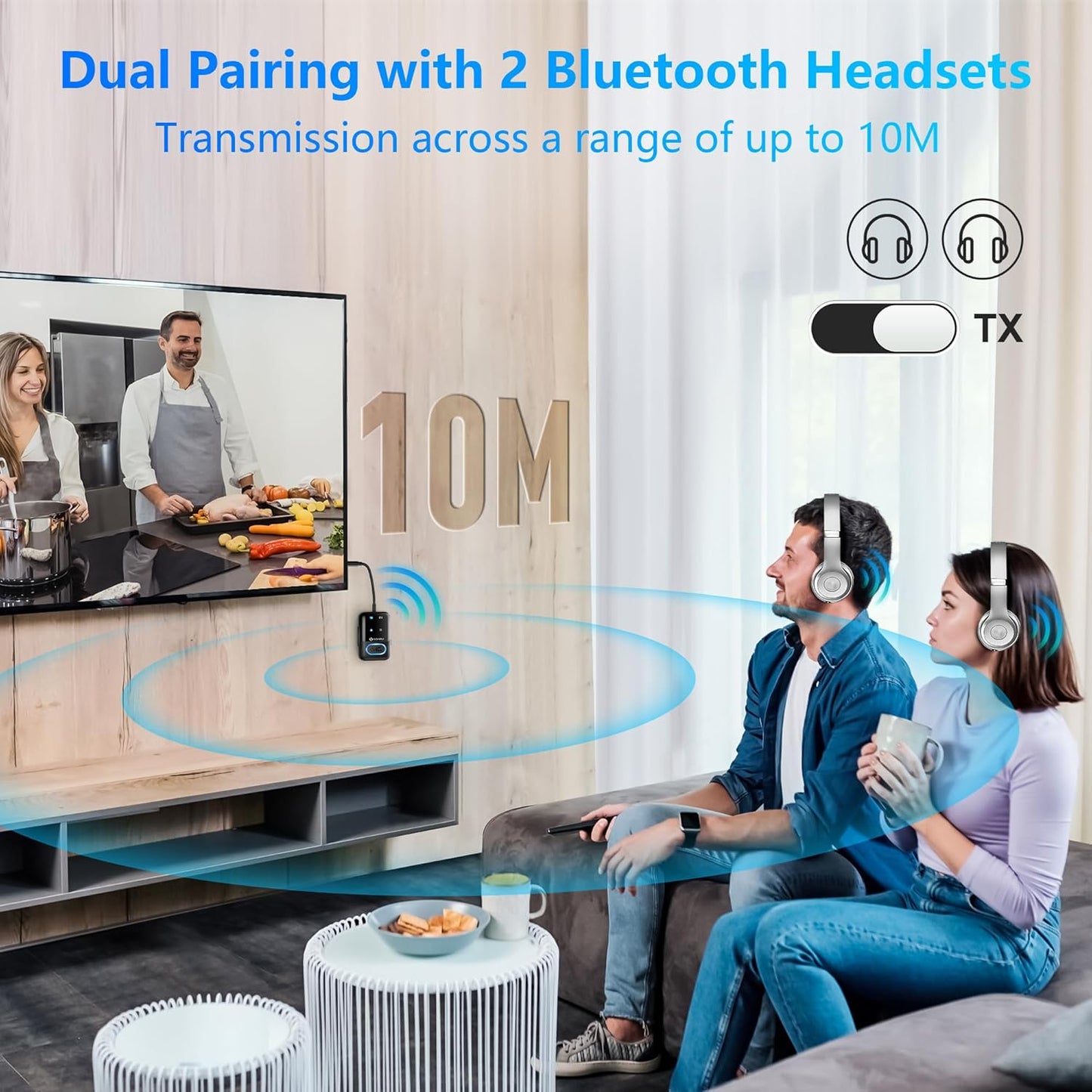 SONRU Bluetooth 5.3 Transmitter Adapter for Airplane 2-in-1 Wireless Bluetooth Audio Transmitter Receiver for 3.5mm Aux Jacks on Flight/TV/Gym Equipment, for up to 2 Wireless Headphones, Cell Phones