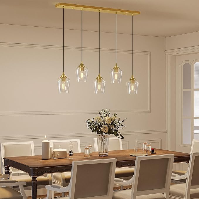 VONLUCE Pendant Lights Kitchen Island, Brushed Nickel Pendant Light Fixtures with E26 Base & Adjustable Cable, Modern Pendant Lighting with Glass Shade for Living Room Bedroom Hallway, 6 Packs