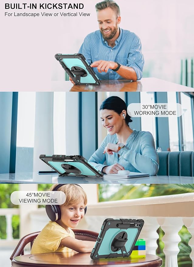 Case for Samsung Galaxy Tab S10 Plus/ S9 FE Plus/ S9 Plus 5G Tablet 12.4'', Shockproof Protective Cover with [Tempered Glass Screen Protector], Stand, Shoulder Strap & S Pen Holder (SkyBlue)