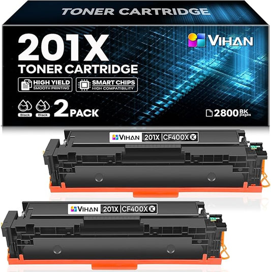 201X Black High-Yield Toner Cartridge Replacement for HP 201X CF400X Toner Cartridges Compatible with HP Color Pro M252, Color Pro MFP M277 Series Printer Ink (2 Pack)