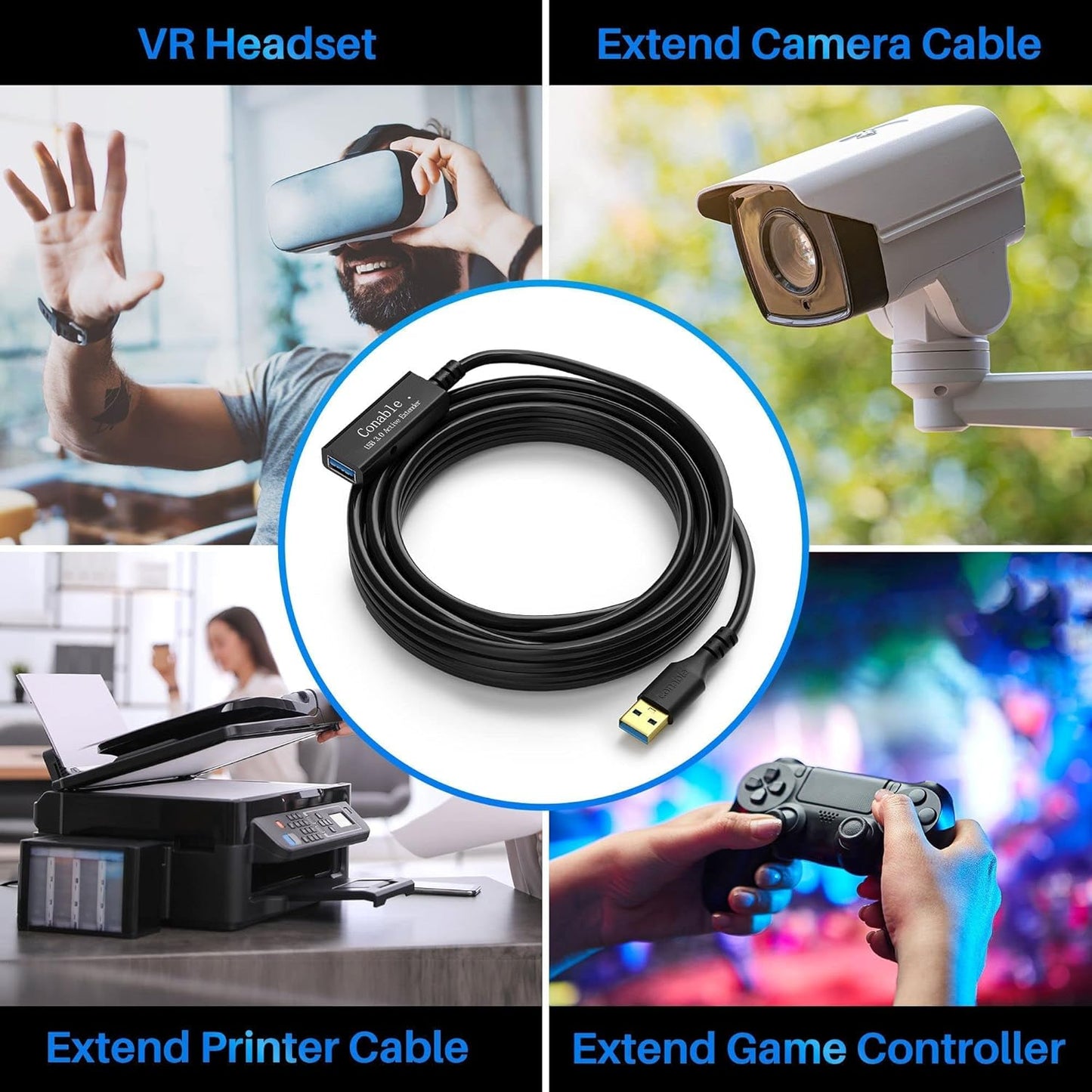 USB 3.0 Active Extension Cable 25 Feet, Long USB Type-A Male to Female Extender Cord, Built-in A Signal Booster Smart Chip, 5Gbps Transfer, for Printer, Xbox, Webcam, VR, Hard Drive, USB Hub and More