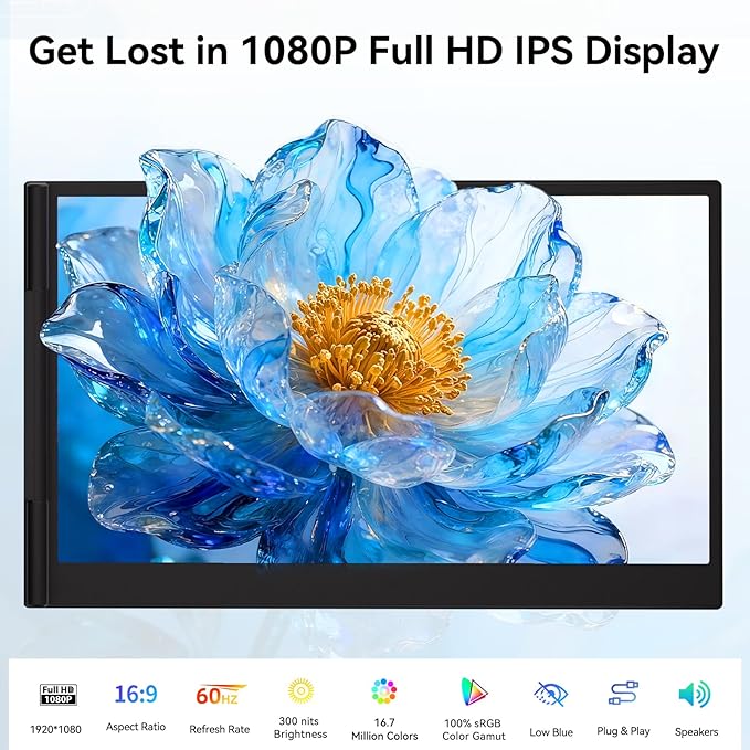 14" Laptop Screen Extender, Ultra-Thin Ligthweight FHD 1080P IPS Laptop Monitor Extender Dual Screen, Portable Monitor for Laptops 13-17.3" USB-C/HDMI Plug and Play for Windows/Mac/Android/PS5