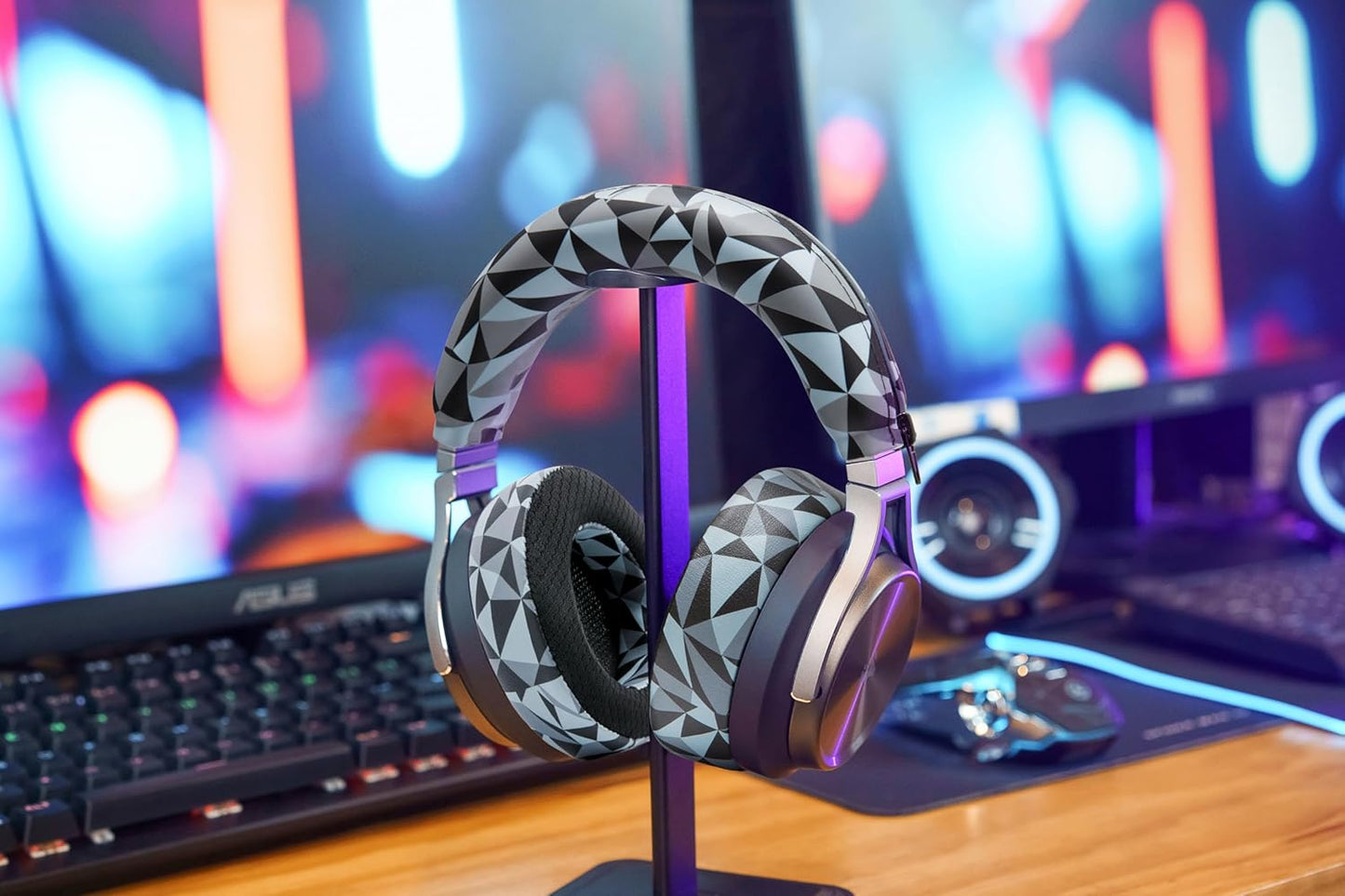 WC BandZ Virtuoso V2 - Silicone Headband Cover for Corsair Virtuoso Headphones by Wicked Cushions | Machine Washable, No More Flaking Leather | for Virtuoso Wireless, XT, and SE | Geo Grey