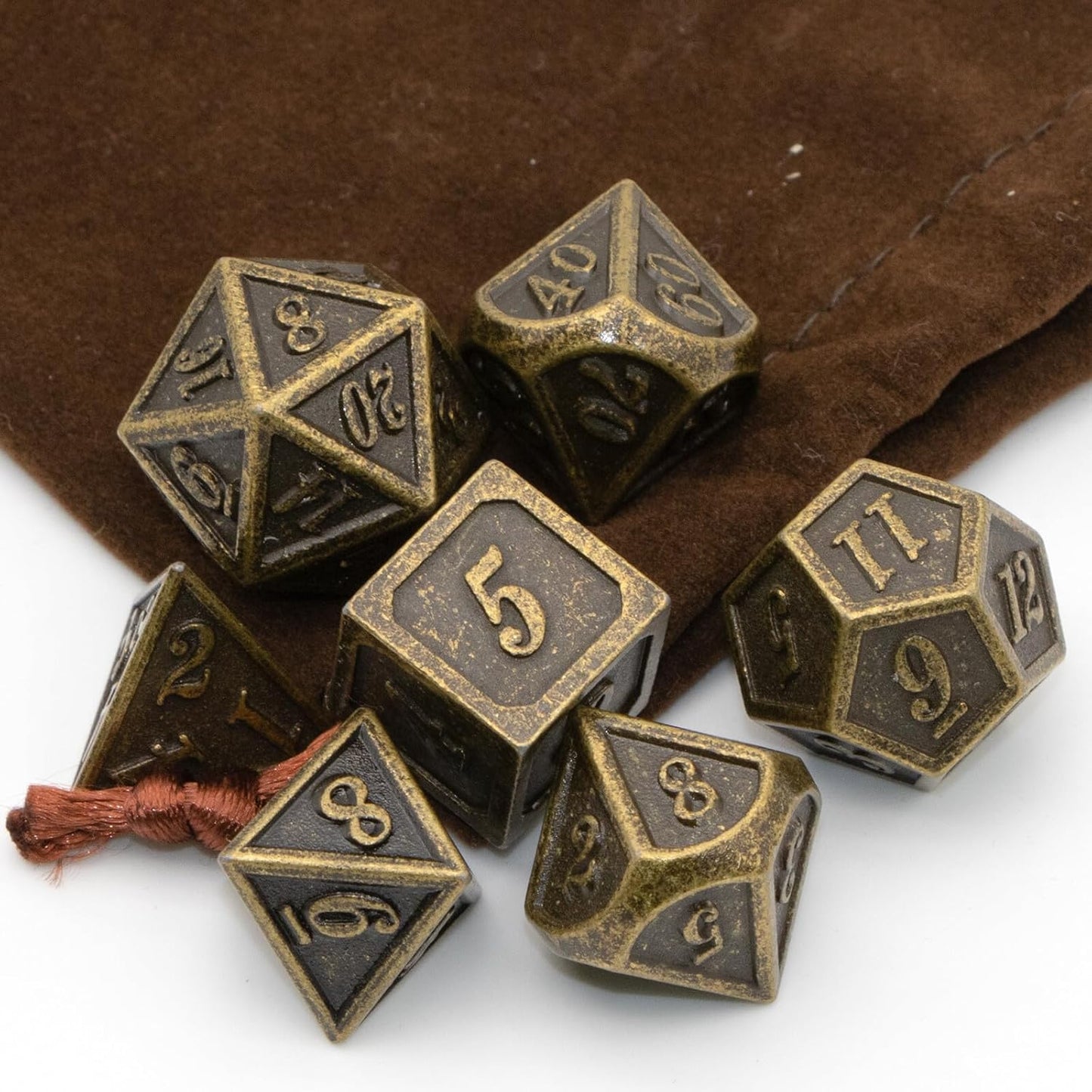 Metal Dice Set, HNCCESG Polyhedral D&D Dice for Dungeons and Dragons RPG DND Dice for Role Playing MTG Tabletop Gaming Shadowrun Pathfinder 7PCS D20 D12 D10 D8 D6 D4（Antique Bronze）