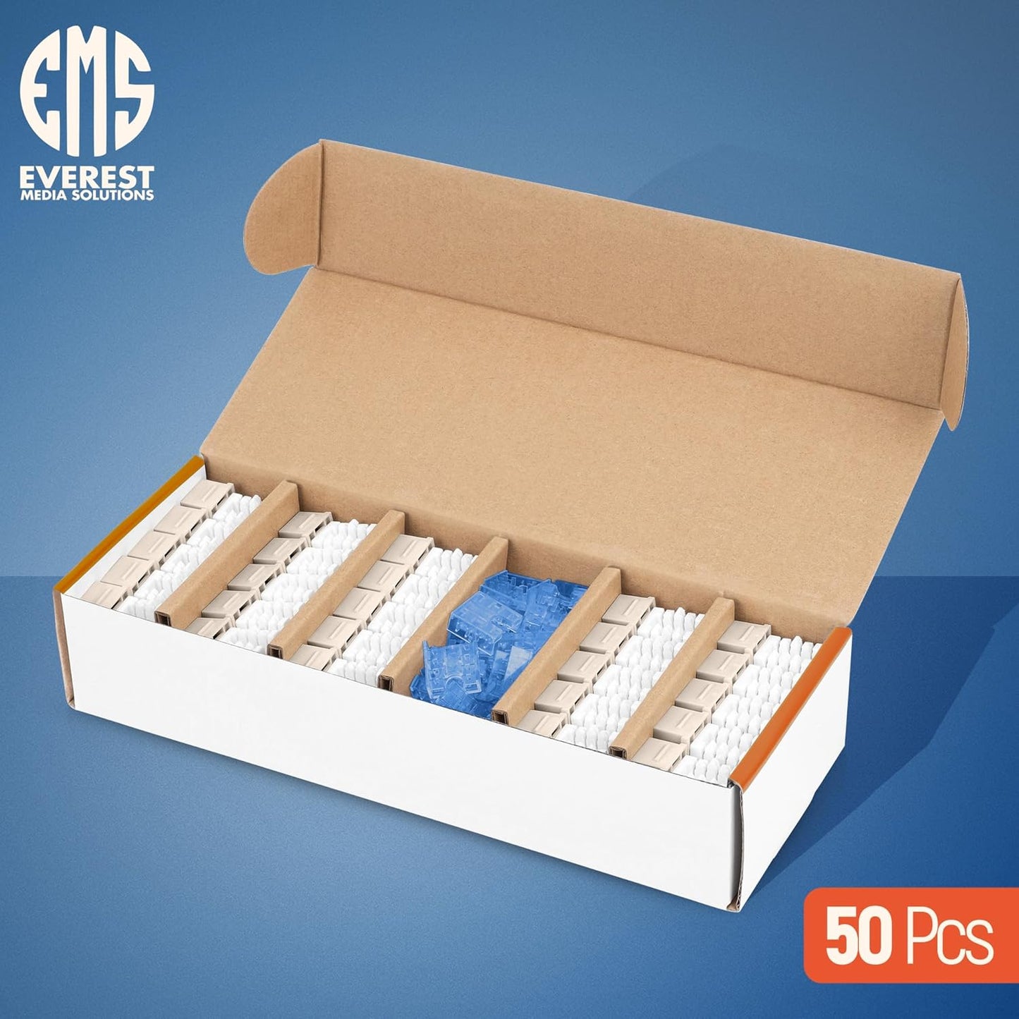 Everest 90° Angled RJ45 Cat5e Keystone Jacks 50-Pack in Light Almond - Slim Profile Female RJ45 Connectors - Cat 5e Keystone Jack - Compatible with 90° Angled Speed Termination Tool - easyJACK