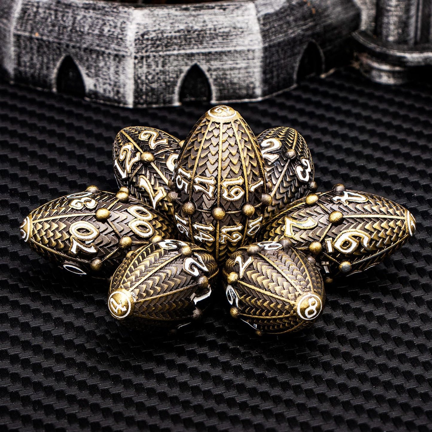 ARUOHHA DND Metal Dice Bronze Dragon Egg Dice with Rotating Dragon Egg Shell, Role Playing Game RPG Polyhedral D and D Dice Set D20 D12 D10 D8 D6 D4