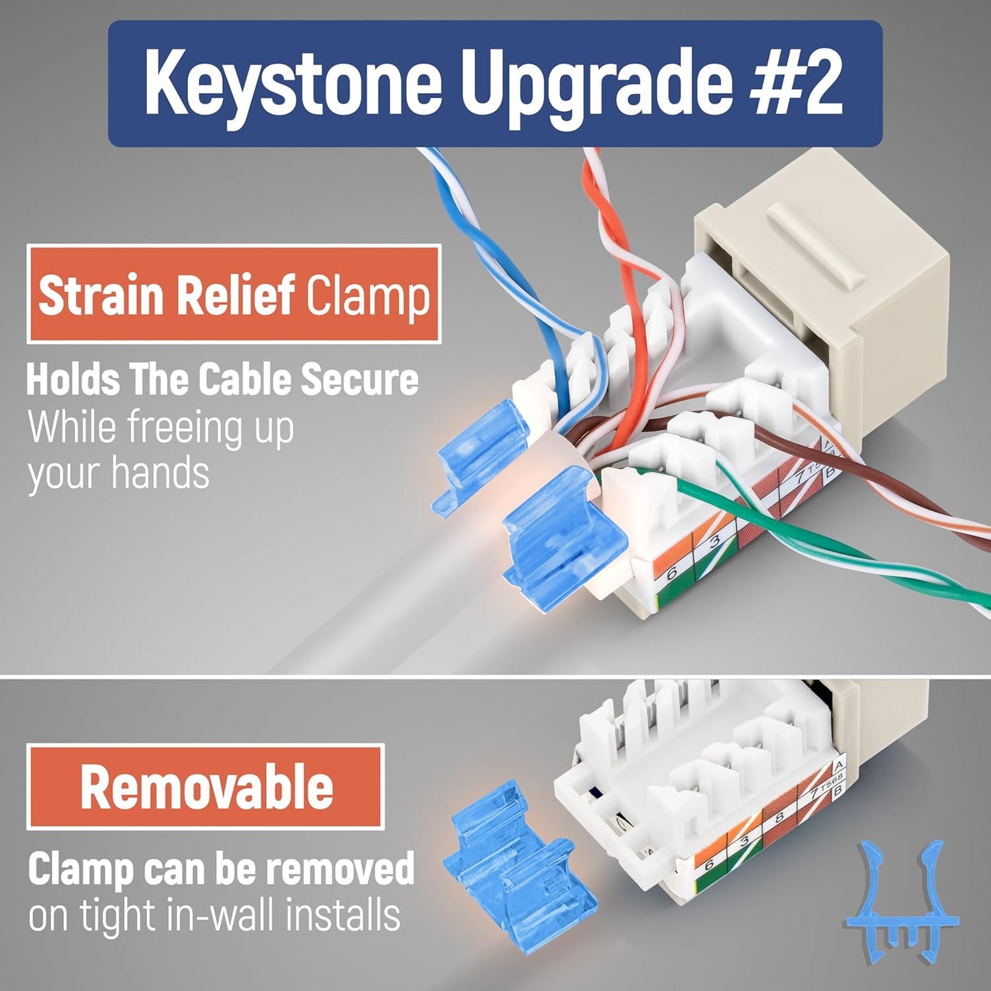 Everest 45° Angled RJ45 Cat5e Keystone Jacks 50-Pack in Light Almond - Slim Profile Female RJ45 Connectors - Cat 5e Keystone Jack - Compatible with 45° Angled Speed Termination Tool - 45Term
