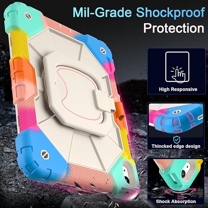 Case for iPad (A16) 11th/10th Generation 2025/2022,10th Generation i Pad Case with 360° Rotating Stand Screen,Heavy Duty Shockproof Cover for iPad 11.0/10.9 Inch C ase,Colorful