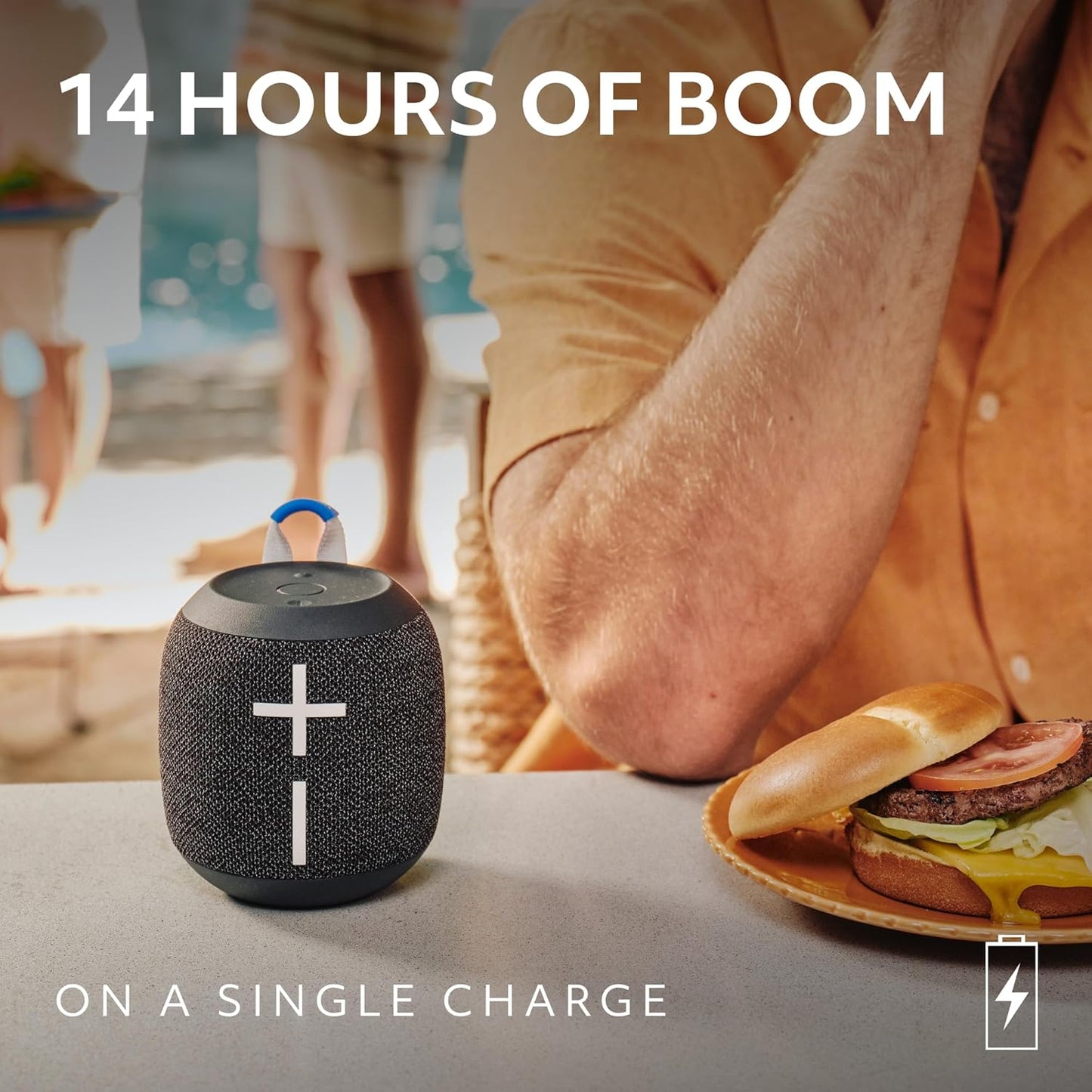 Ultimate Ears WONDERBOOM 4 Waterproof Bluetooth Outdoor Speakers with Big Bass & 360-Degree Sound, Dustproof Floating Wireless Speaker, 131ft Range - Black