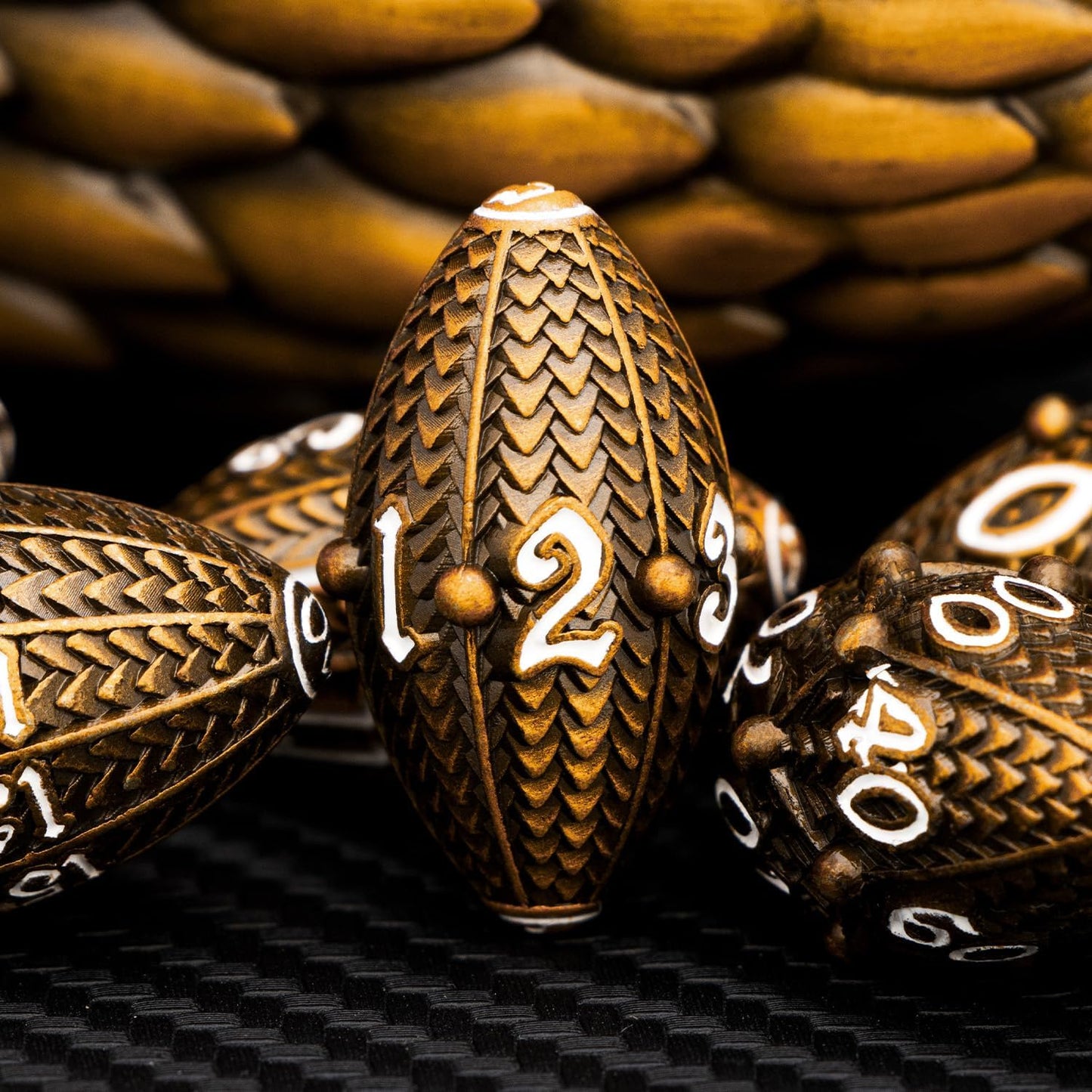 ARUOHHA DND Metal Dice Antique Gold Dragon Egg Dice with Metal Box, Role Playing Game RPG Polyhedral D and D Dice Set D20 D12 D10 D8 D6 D4