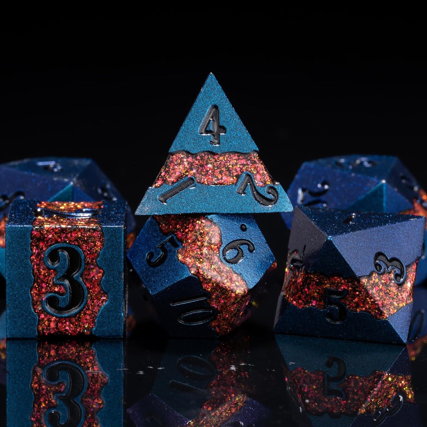 Large Stripe Metal Dice DND,Metallic Solid Crack Glittrer Dice Set with Gift Box,Polyhedral RPG Dice 7pcs Set