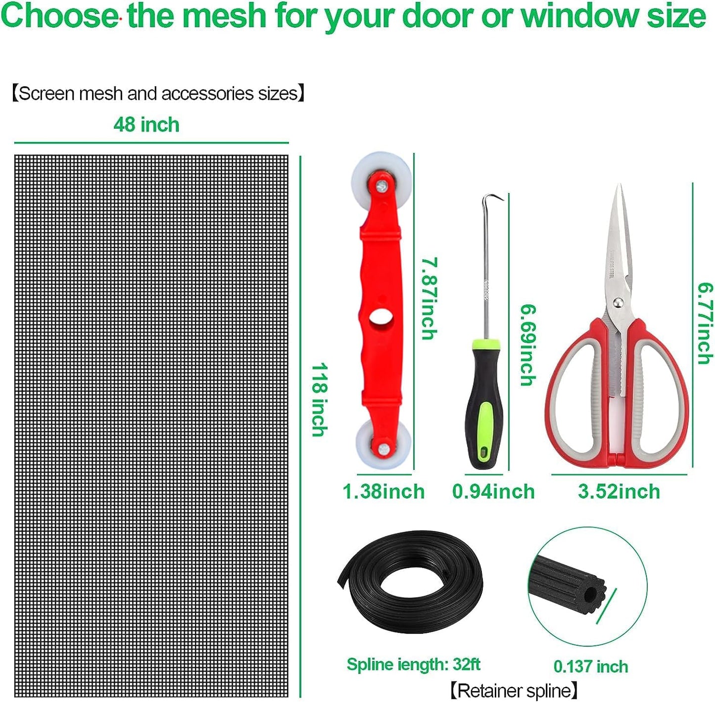 QWR Pet Proof Window Screen Replacement Kit, 48"x118" Durable High Hardness Screen Mesh Replacement Window Screens Repair Kit for Sliding Screen Door,Patio and Windows.(Folded Package)