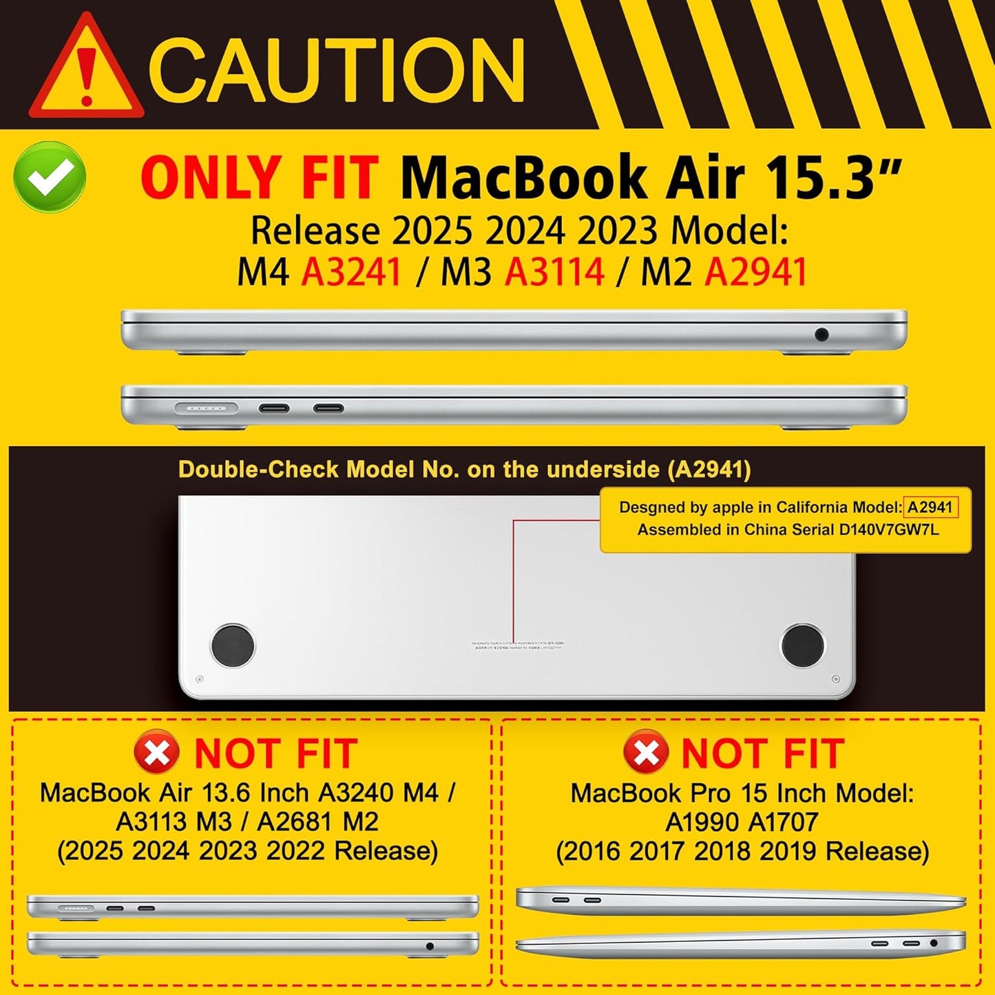 Case for MacBook Air 15 Inch 2025 2024 2023 Release M4 A3241 M3 A3114 M2 A2941, Hard Shell with Screen Protector & Keyboard Cover, Compatible with Touch ID, Ornament