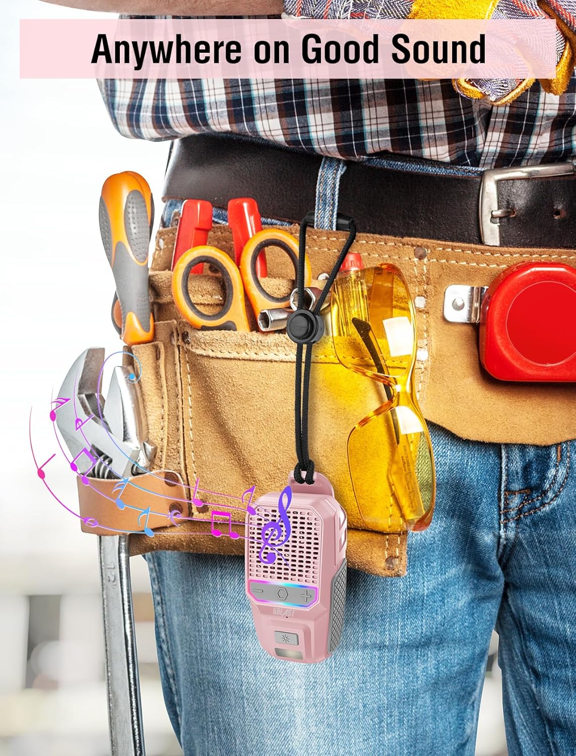 GBEAST Wearable Bluetooth Speaker with RGB, IPX6 Waterproof Clip-On Portable Speaker with 30H Playtime - Built-in Mic Hands-Free for Jobsite/Outdoor/Golf, TWS Portable Speakers（Pink）