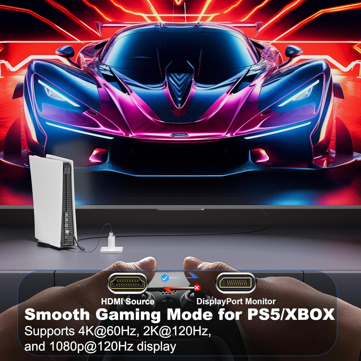 Active HDMI to DisplayPort Cable 3FT, 4K 60Hz 1080p 120Hz, Unidirectional HDMI Source to DP Monitor Display Port Cable Compatible for PC, Laptop, Computer, NVIDIA, AMD, PS5/4, Xbox