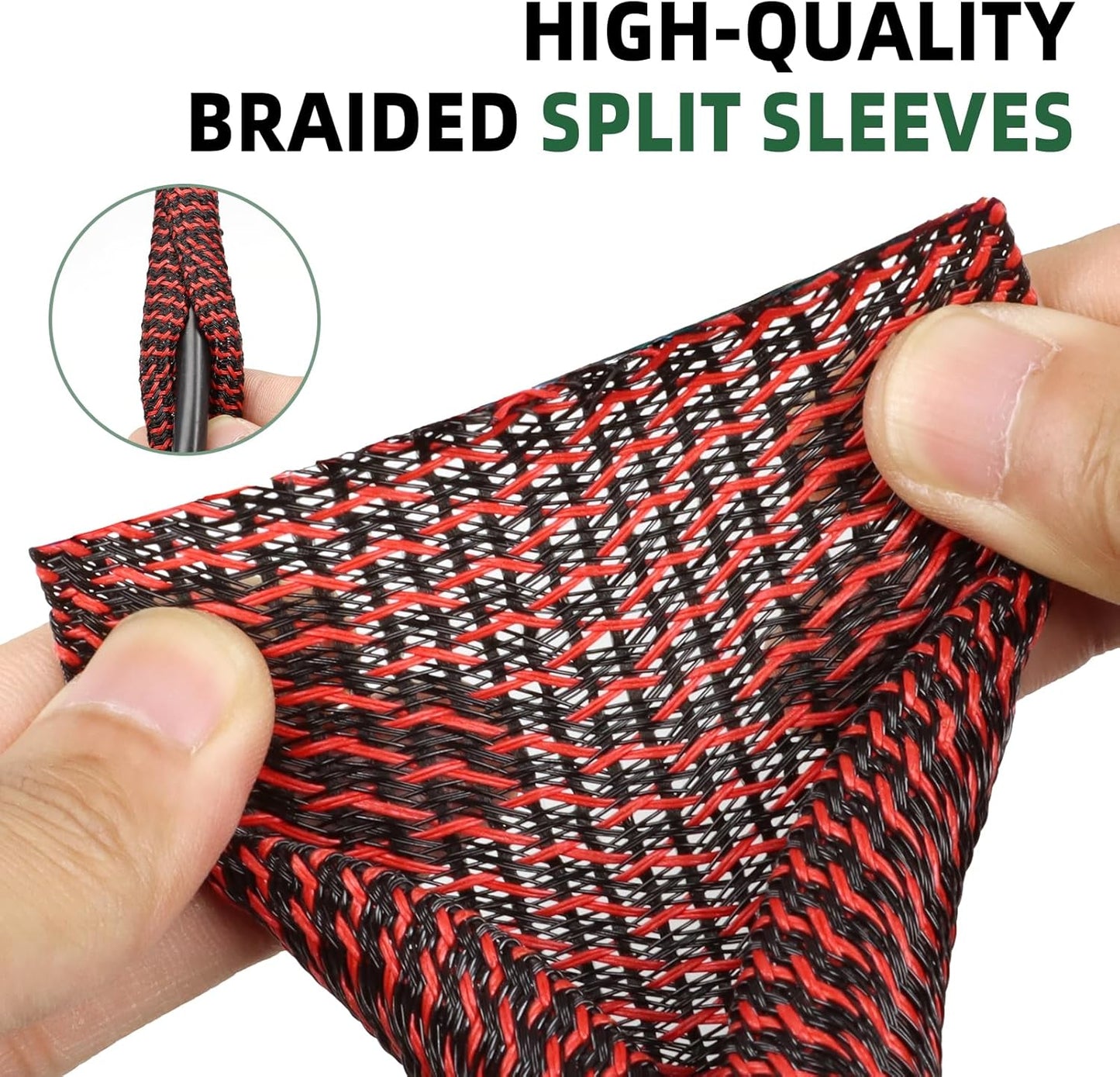 Split Wire Loom Tubing, Cable Protector Sleeve, Braided Cable Management for TV/Computer/Home Theater/Engine Bay, Cord Protectors from Pets No Chew (Red and Black, 1/2"-10ft)