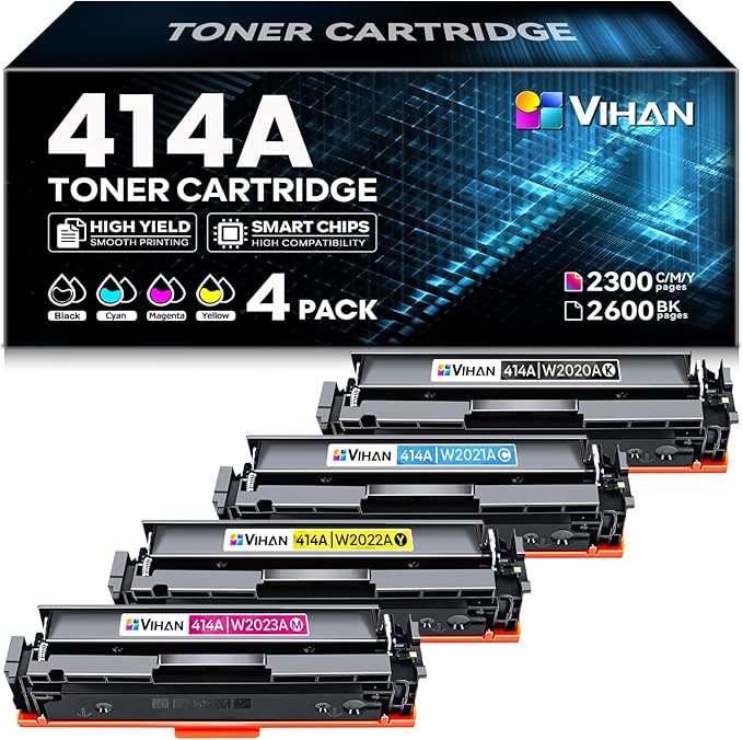 414A Toner Cartridges 4 Pack with Chip Replacement for HP 414A Black Cyan Yellow Magenta Toner Cartridges Compatible with Color Pro MFP M479fdw Toner, Color Pro M454dw M454dn M480f M455dn Printer