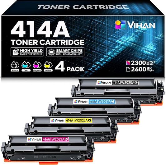 414A Toner Cartridges 4 Pack with Chip Replacement for HP 414A Black Cyan Yellow Magenta Toner Cartridges Compatible with Color Pro MFP M479fdw Toner, Color Pro M454dw M454dn M480f M455dn Printer