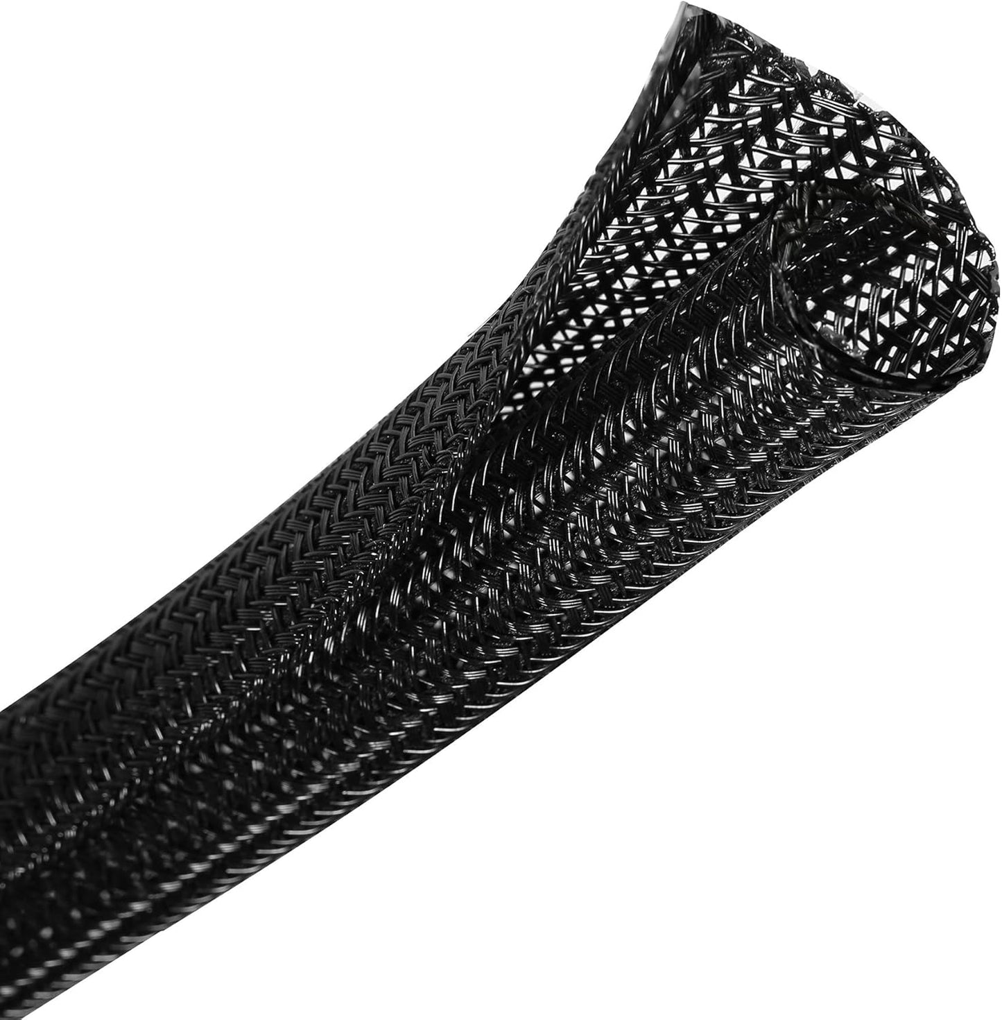 CrocSee 10ft - 1 inch Braided Cable Management Sleeve Cord Protector - Self-Wrapping Split Wire Loom for TV/Computer/Home Theater/Engine Bay - Black