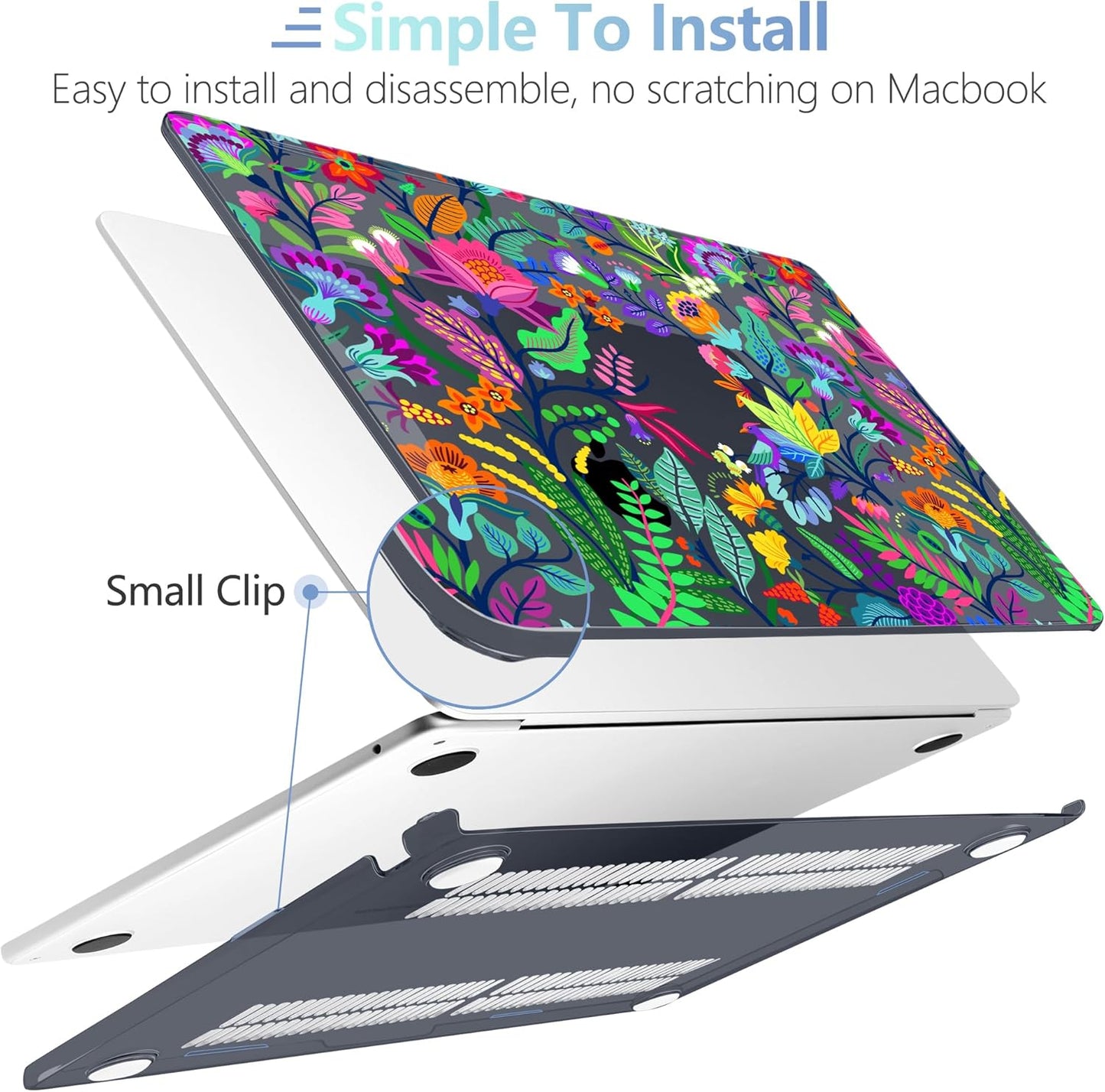 MEEgoodo for M4/M3/M2 MacBook Air 15.3 inch Case 2025 2024 2023, Case Fit Model (A3241/A3114/A2941) for MacBook Air 15 inch, Laptop Hard Shell with Keyboard Cover, Bright Flowers & Tropic Leaves