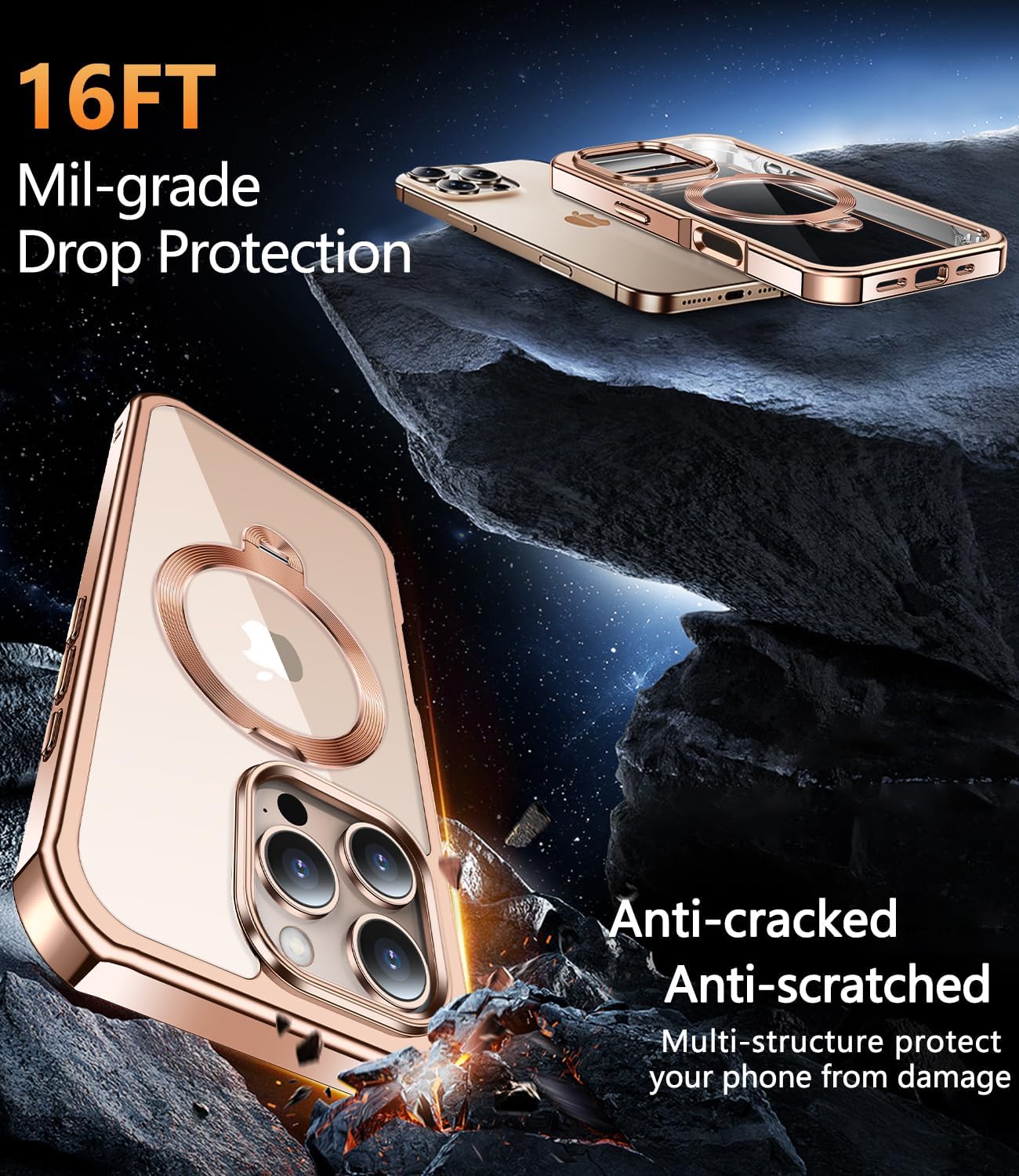 [360° Rotatable CD Stand & Built-in Privacy Screen Magnetic Case for iPhone 16 Pro[Compatible with MagSafe & Full Signal] Mil-Grade Shockproof Full Body Anti-Spy Cover for 16 Pro-Desert Gold