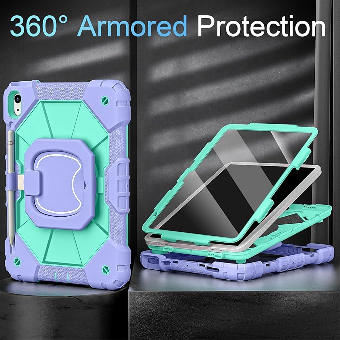 Case for iPad (A16) 11th/10th Generation 2025/2022,iPad Case 10th Generation with Rotating Stand Screen Protector,Shockproof Cover for i Pad 11.0/10.9 Inch C ase,Purple Green