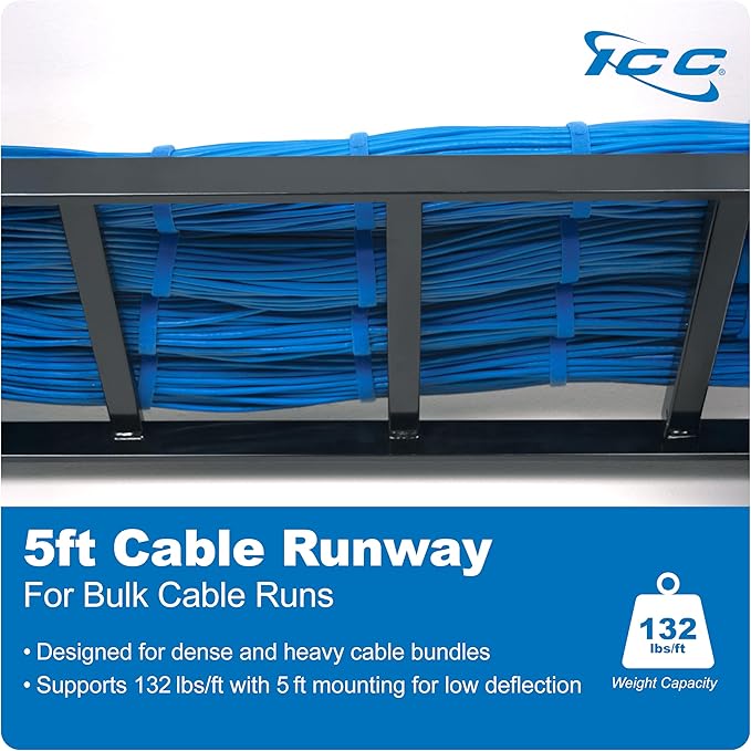 ICC Cable Runway Ladder Rack System – 16-Gauge Steel, Overhead Cable Management for Data Centers, Telecom Rooms, and IT Networks, Made in USA, Parent (5 FT, Rack-to-Wall Kit, 2 Pack)