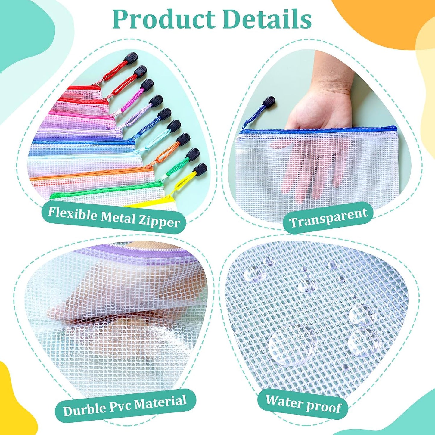 32pcs Mesh Zipper Pouch Bags, B5 Mesh Pouch, 8 Color Zipper Pouches for Organizing, Board Game Storage, Travel, School, Office