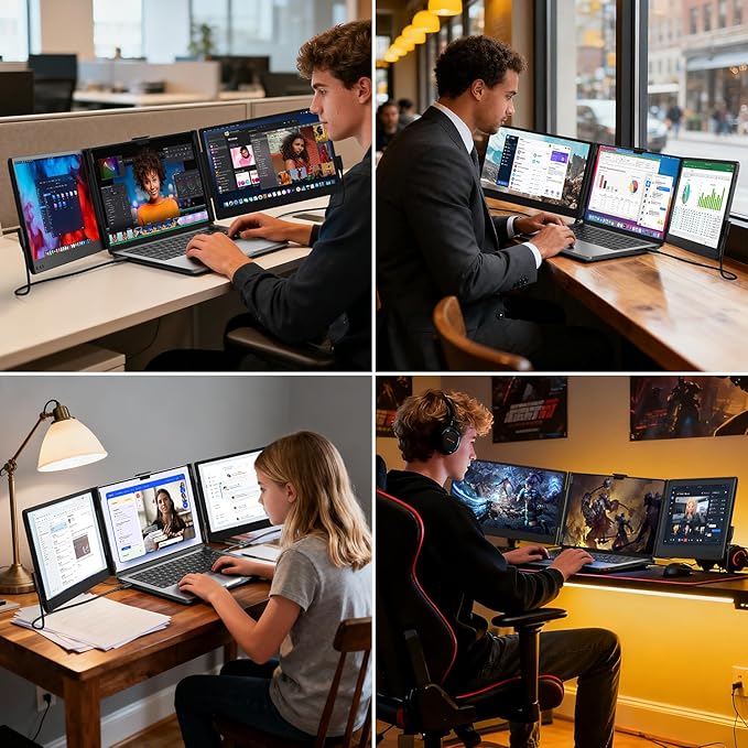 Laptop Screen Extender, 14'' FHD 1080P IPS Portable Monitor for Laptop, Triple Screen Extender Monitor Plug-Play for Mac/Windows/Chrome, Fit 13”-17.3” Laptops