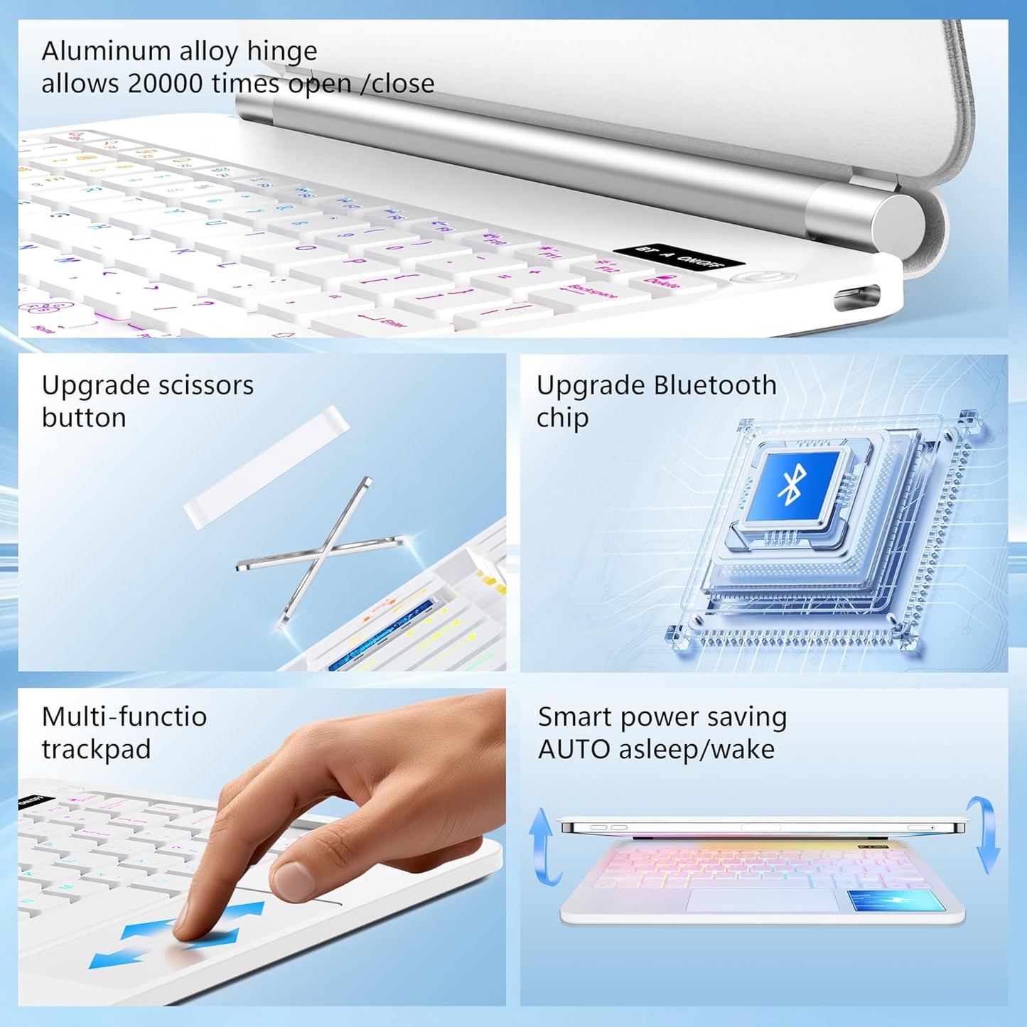 Keyboard Case for iPad Air 13 inch,iPad Pro 12.9 inch (3/4/5/6th Gen),Easy-Set Floating Cantilever Stand Magic Magnetic Backlit - Multi-Touch Trackpad Keyboard Case for iPad (White)