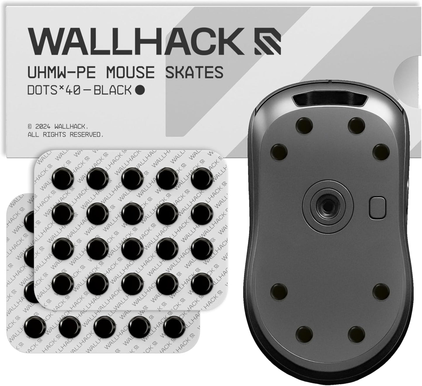 Wallhack UHMW-PE Dot Mouse Skates | Premium Universal Skates for Gaming Mice | Ultra-Smooth Glide on Cloth & Glass Pads | Customize Speed & Control | Durable, Easy to Apply | Black 7mm x 7mm