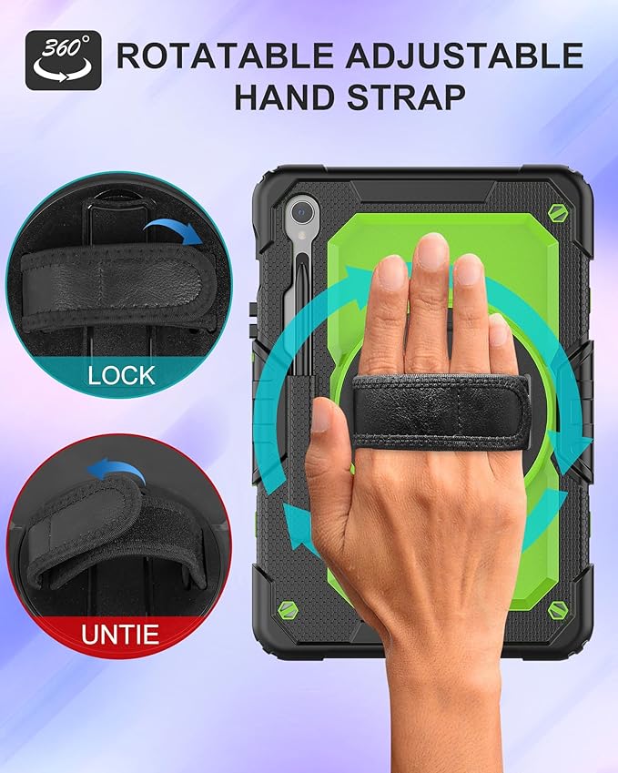 Case for Samsung Galaxy Tab S10 Lite/ S10 FE / S9 FE 10.9 Inch / S9 11'' 5G Protective with Screen Protector/Pen Holder/Hand Strap, Heavy Duty Shockproof Tablet Cover for S10 Lite, Green