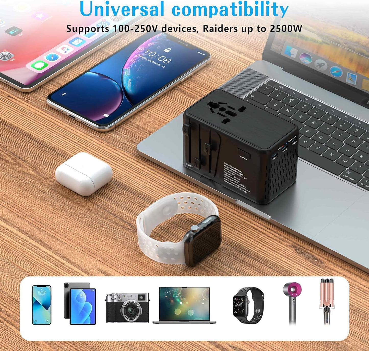 Travelconverter Adapter Voltage Converter That Steps Down 230 Volts to 120 Volts for use in Over 200 Countries,Including The U.S., U.K., Europe, and Australia(Black)